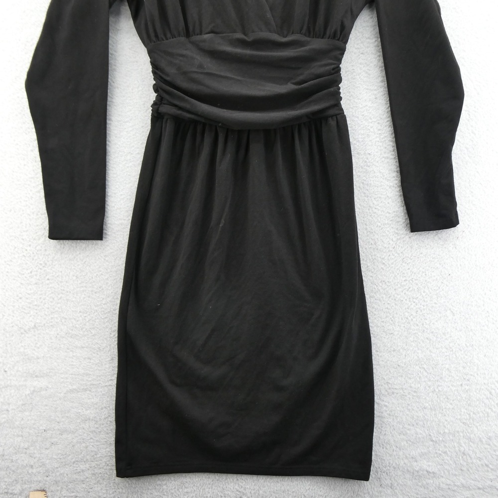 Spiegel Wrap Dress Women Size 10 Black Ruched Waist Long Sleeve Poly Rayon K1928 - Picture 2 of 10
